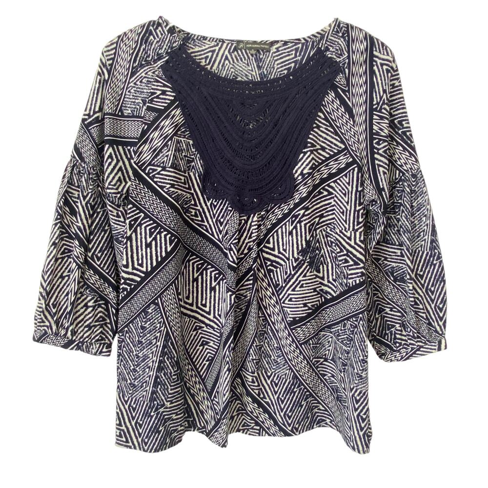 ADRIANNA PAPELL CROCHET GEOMETRIC BLOUSE SIZE SMALL NWOT